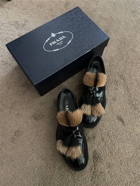 prada fur tassel loafers|Prada.